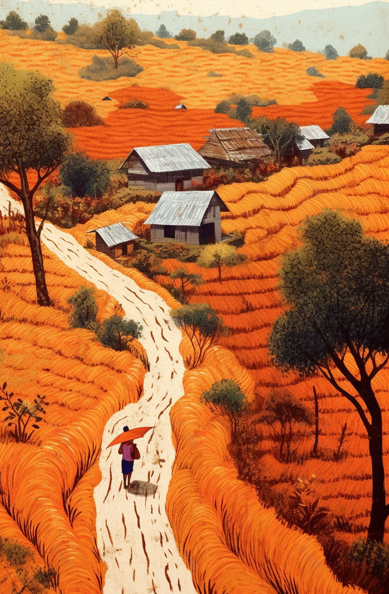 秋收时节一个打伞回去的人特写插画壁纸,插画/手绘图,插画/手绘图库,插画/手绘图下载,插画/手绘